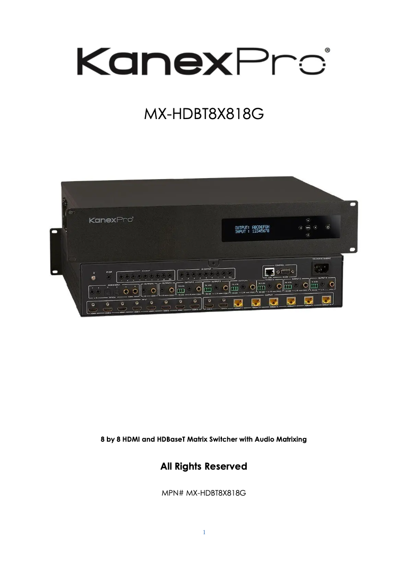 Image de la première page du manuel de l'appareil MX-HDBT8X818G