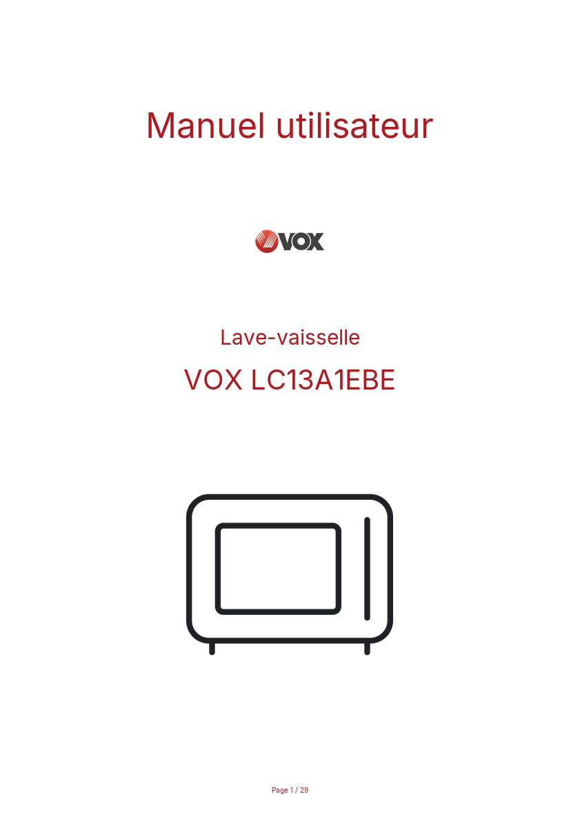 Page n°1 - Manuel utilisateur VOX LC13A1EBE