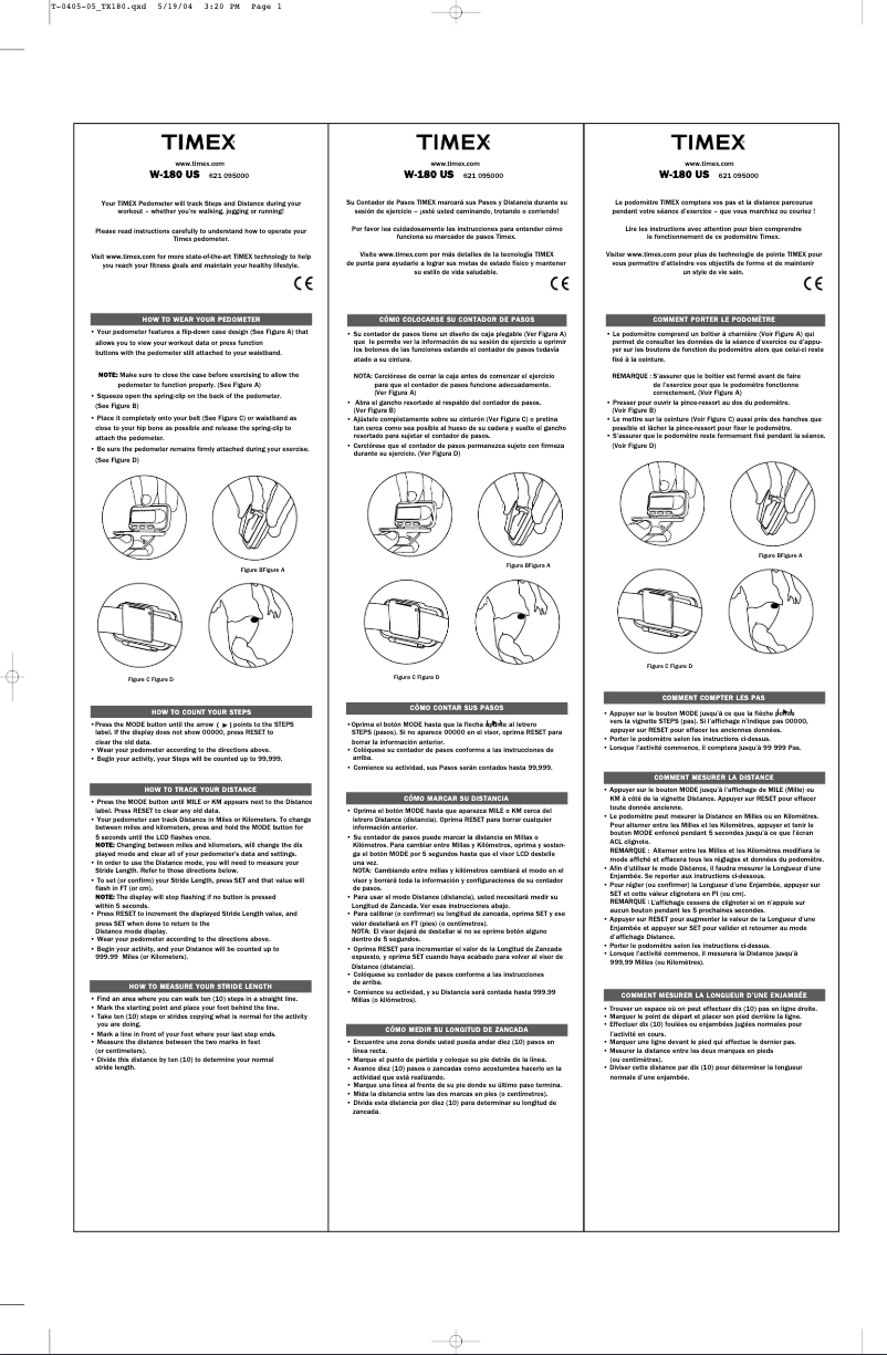 Page n°1 - Manuel utilisateur Timex W180-M621