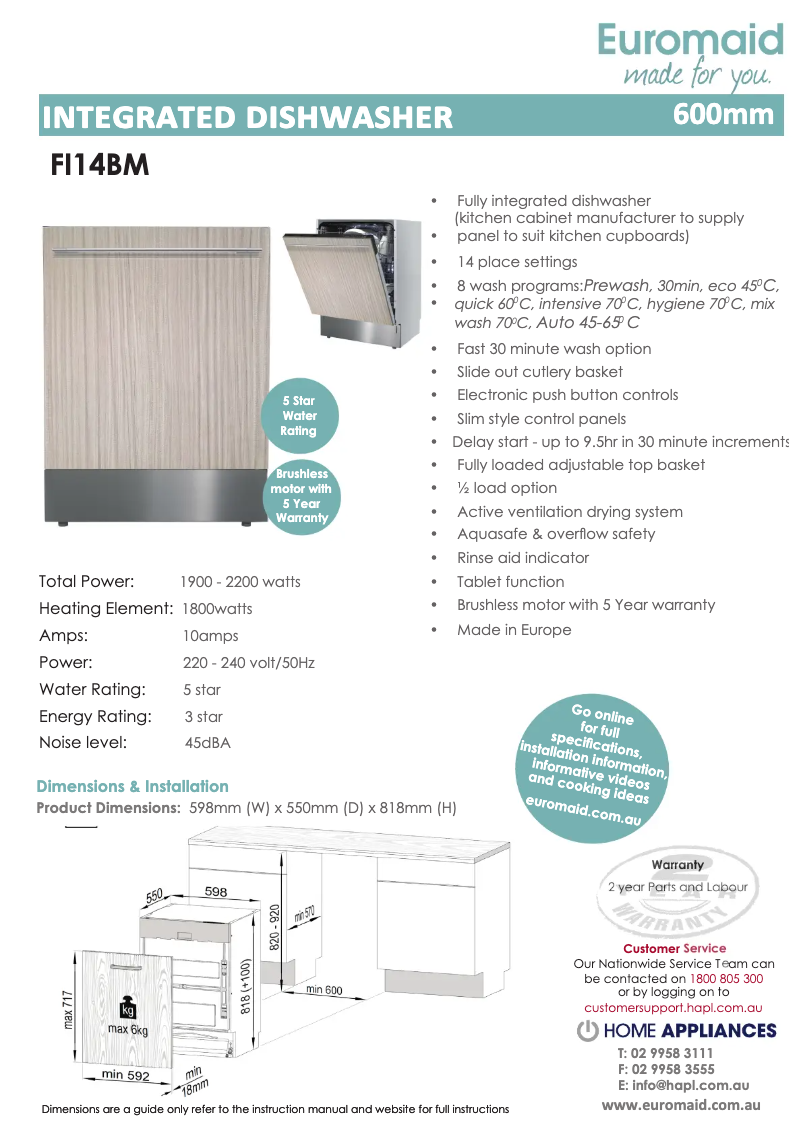 Página 1 del manual Ficha técnica Euromaid FI14BM