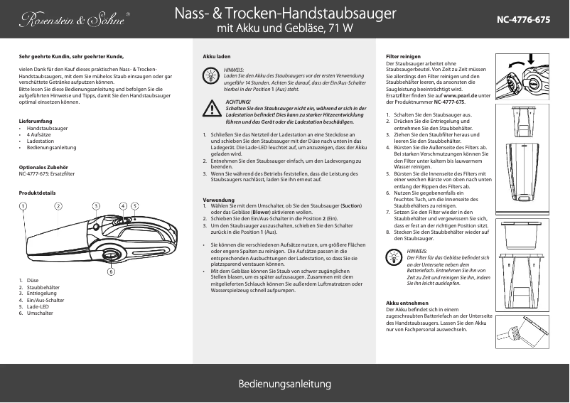 Page n°1 - Manuel utilisateur Rosenstein & Söhne NC-4776-675