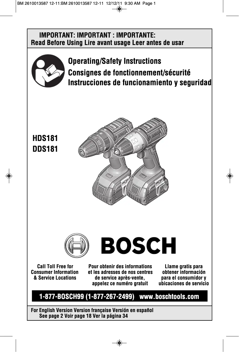 Page n°1 - Manuel utilisateur Bosch DDS181BL
