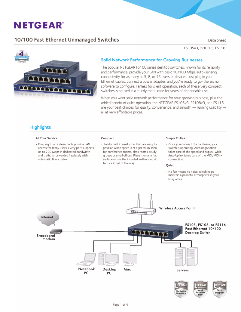 Page n°1 - Fiche technique Netgear FS105v3