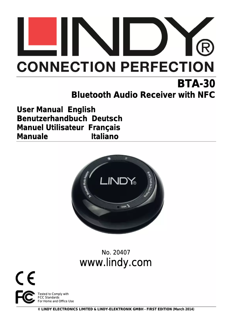 Page 1 de la notice Manuel utilisateur Lindy BTA-30
