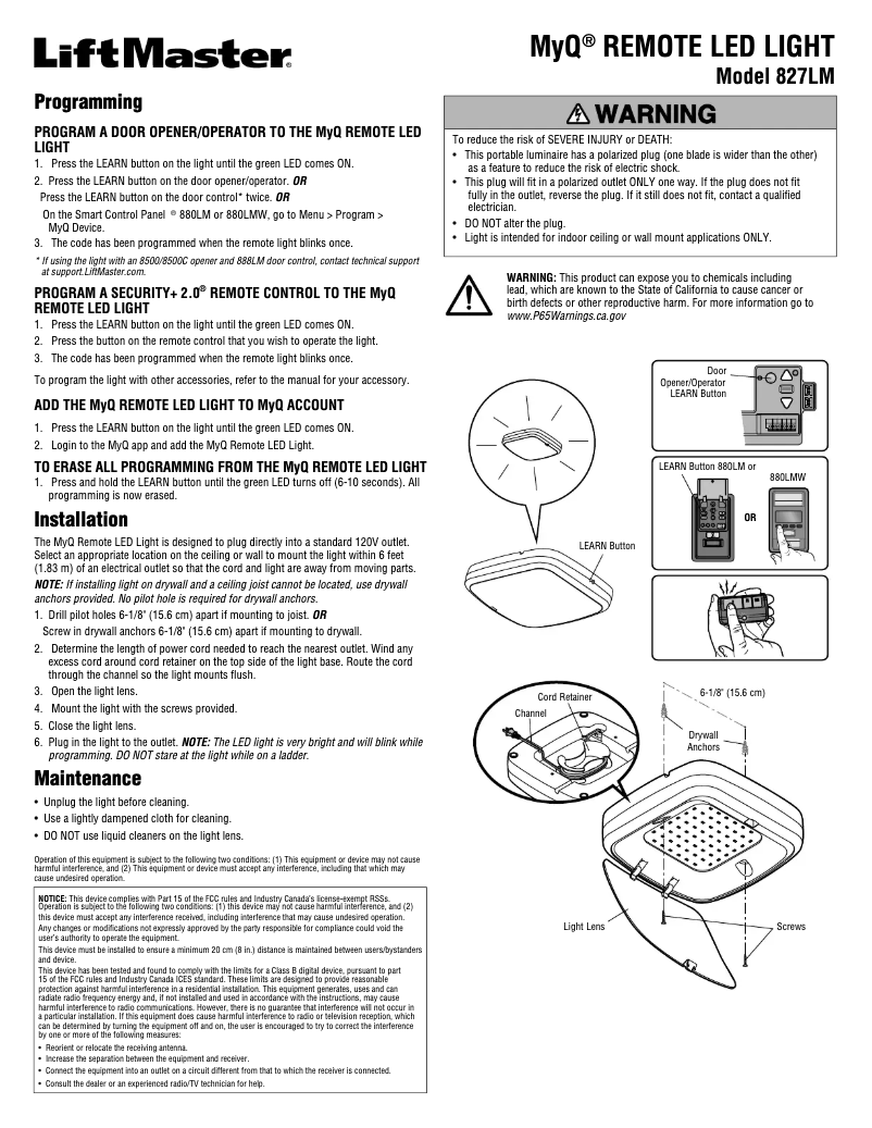 Page n°1 - Manuel utilisateur LiftMaster MyQ 827LM