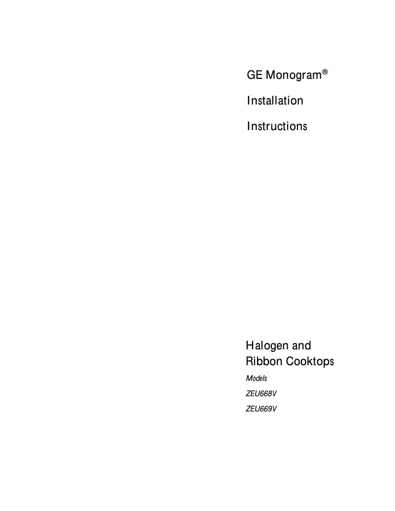 Page n°1 - Guide d'installation GE ZEU668ABB