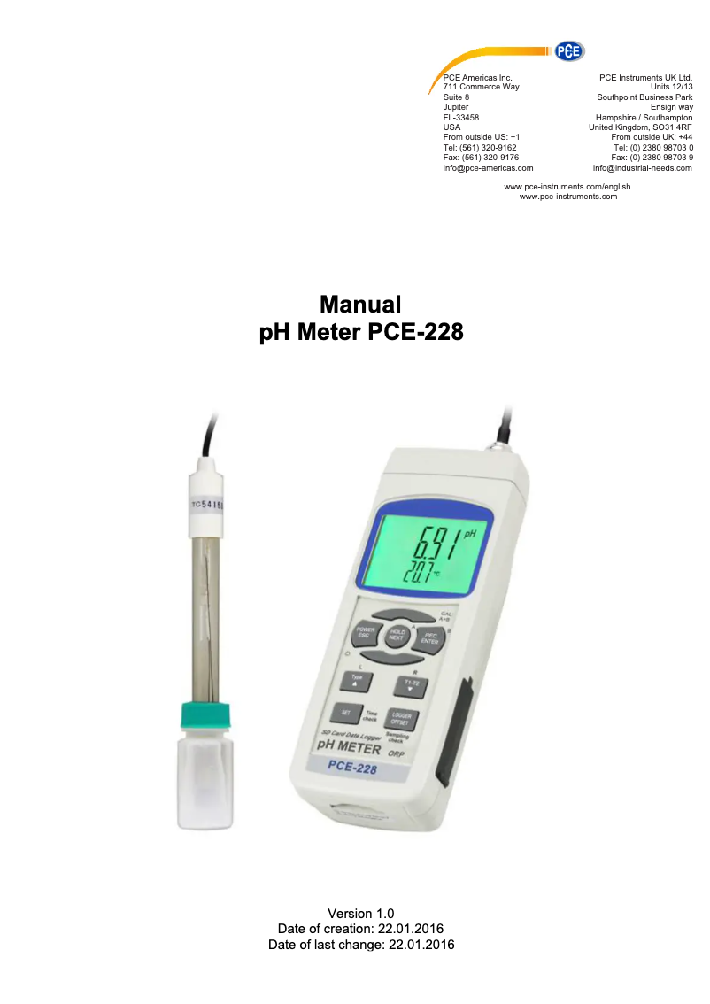 Image de la première page du manuel de l'appareil PCE-228