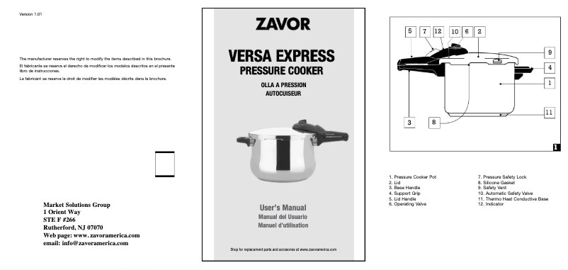 Página 1 del manual Manual de usuario Zavor Versa Express ZCWRA02