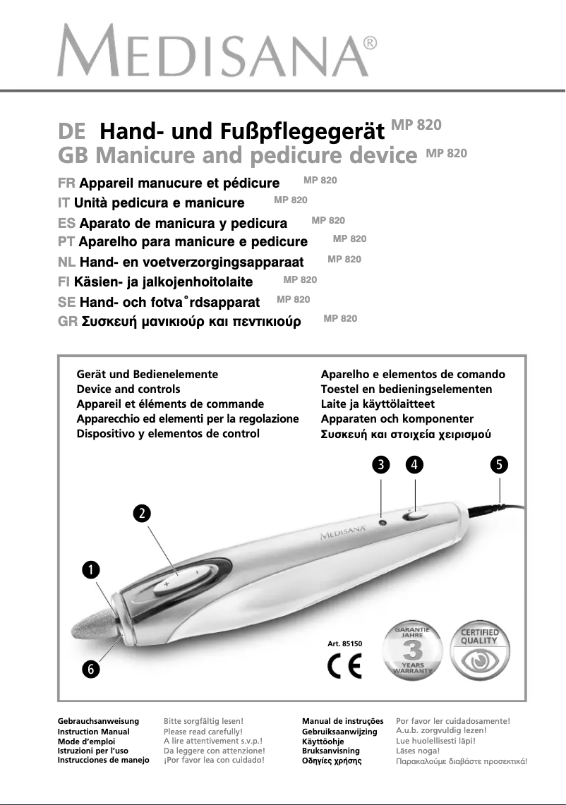 Page 1 de la notice Manuel utilisateur Medisana MP 820