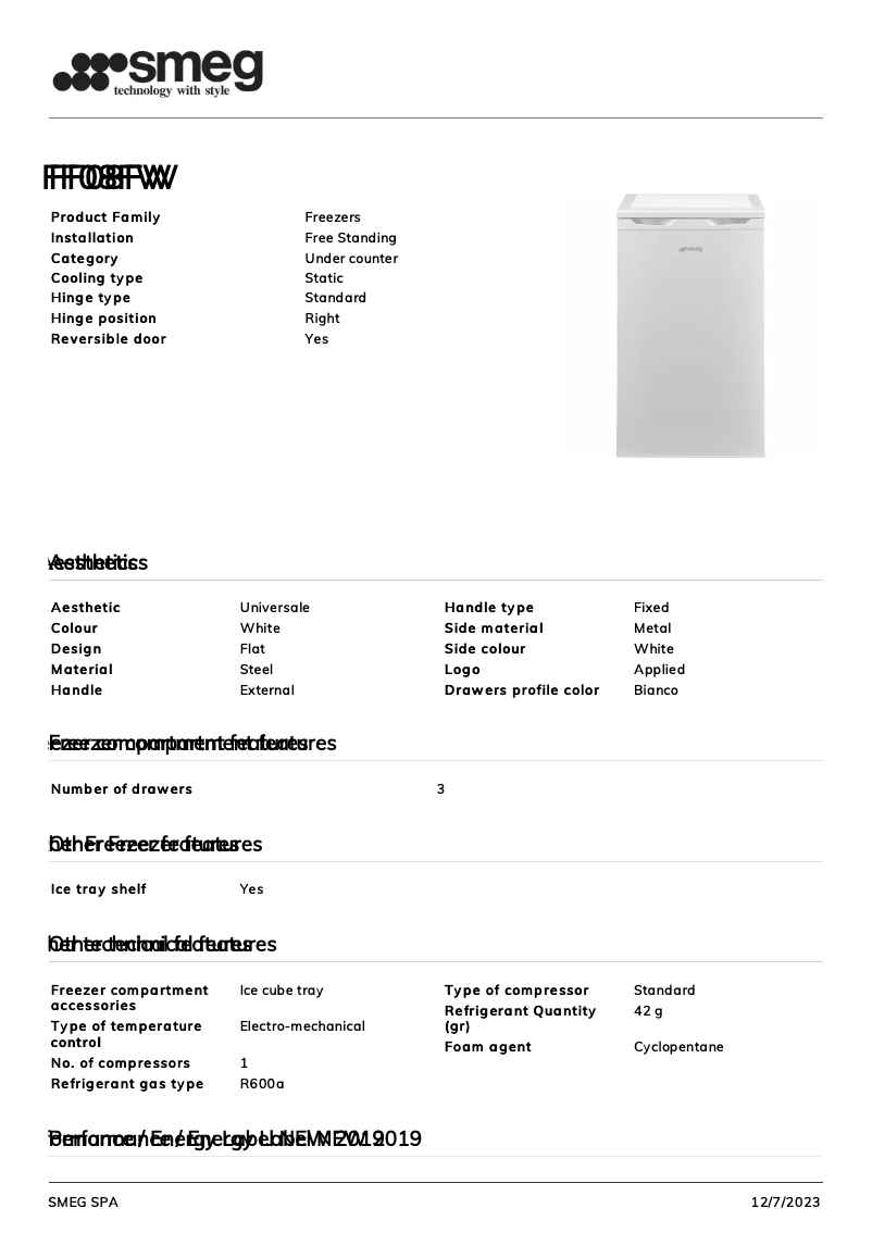 Page n°1 - Fiche technique Smeg FF08FW