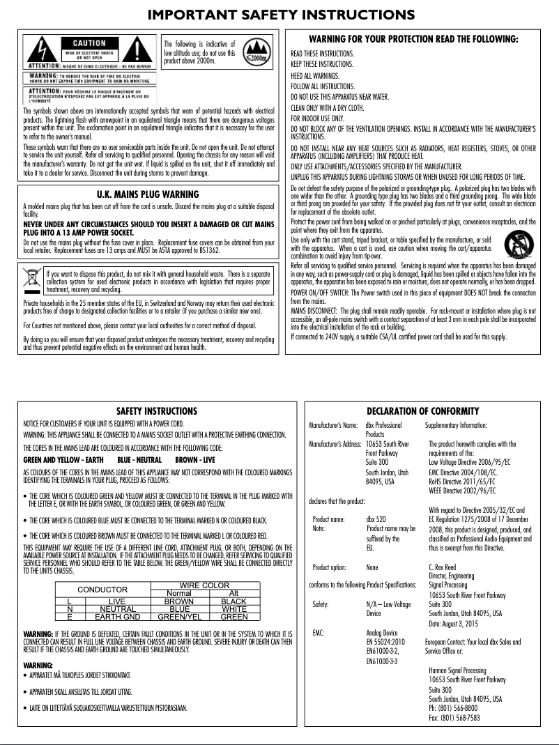 Page n°1 - Instructions de sécurité DBX 520