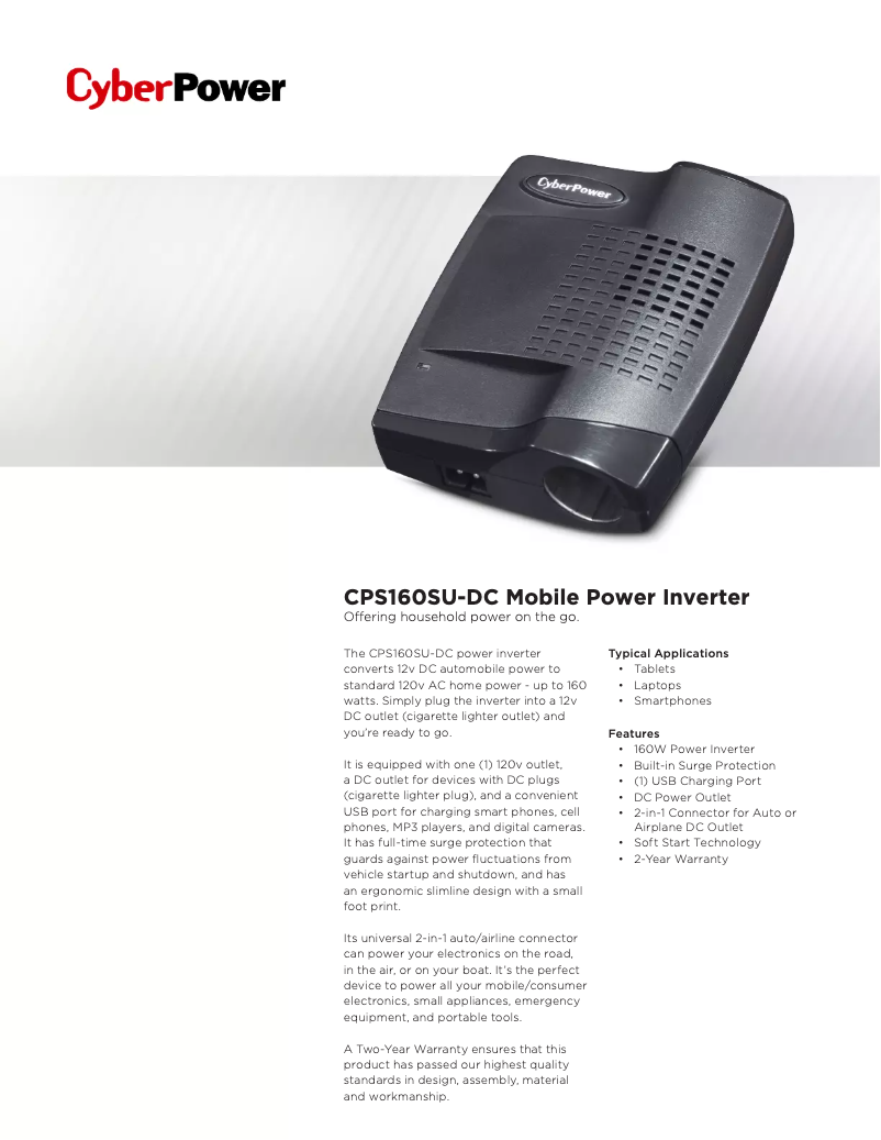 Page 1 de la notice Manuel utilisateur CyberPower CPS160SU-DC