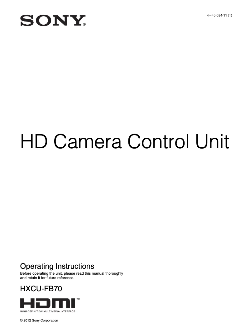 Page n°1 - Manuel utilisateur Sony HXCU-FB70