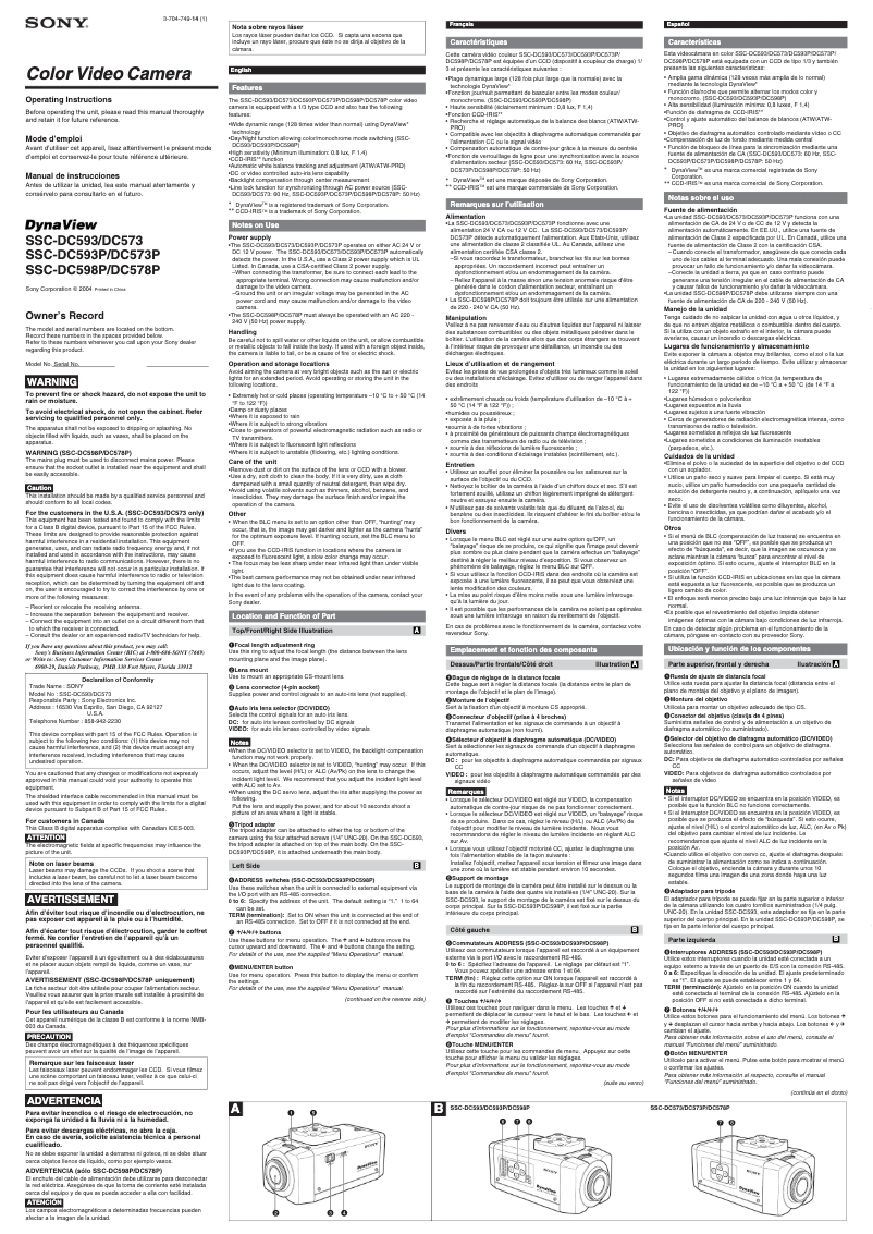 Page 1 de la notice Manuel utilisateur Sony SSC-DC593