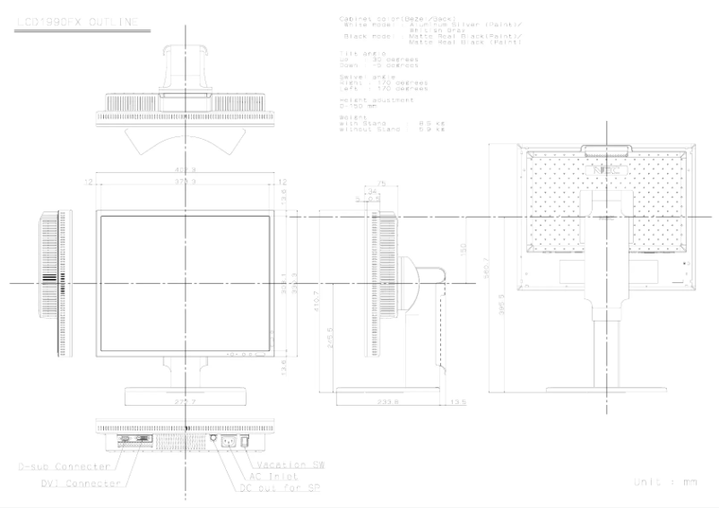 Page 1 de la notice Dessin technique NEC MultiSync LCD1990FX