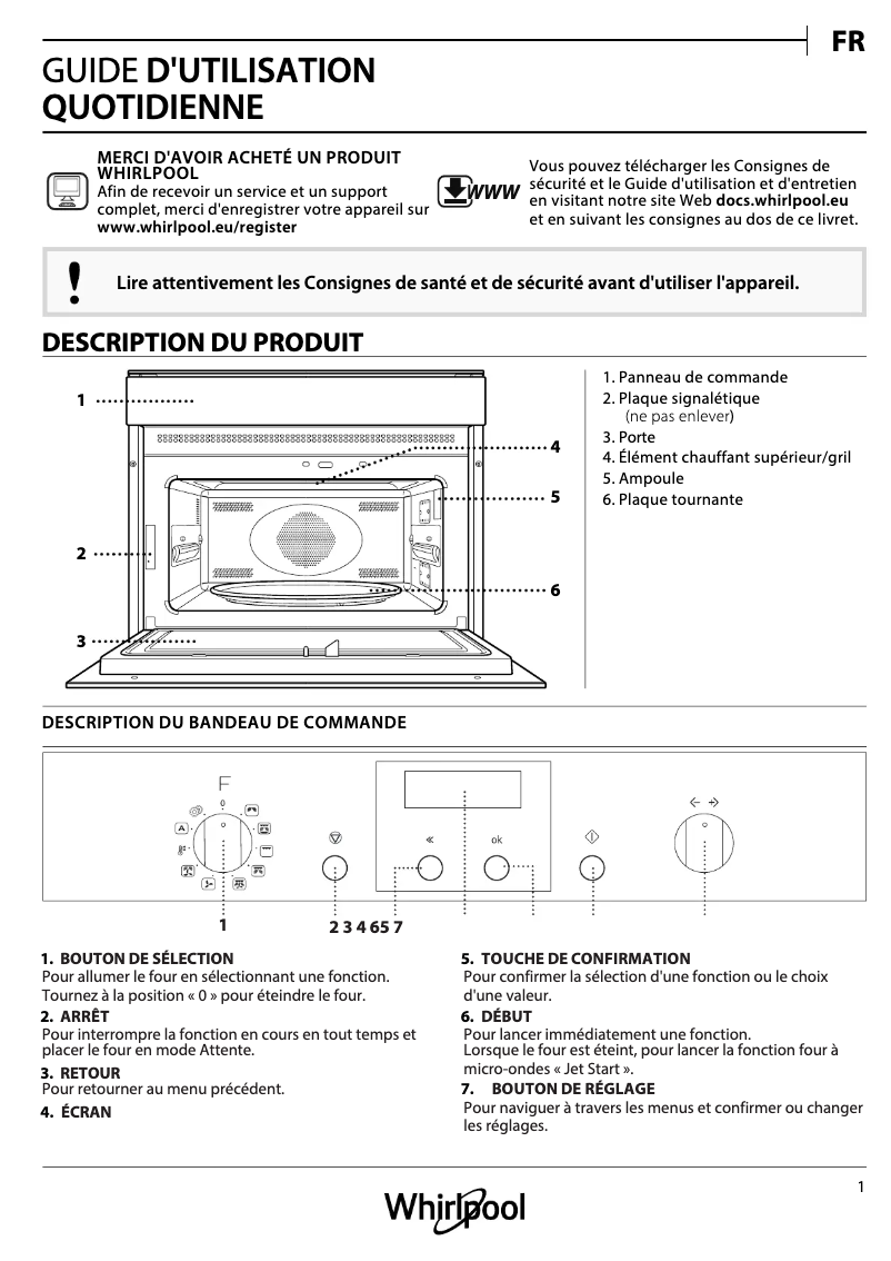 Page 1 de la notice Manuel d'utilisation et d'entretien Whirlpool AMW 799 IX
