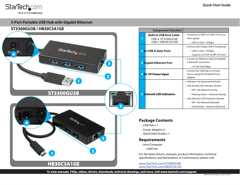 Page 1 de la notice Manuel utilisateur StarTech.com HB30C3A1GE