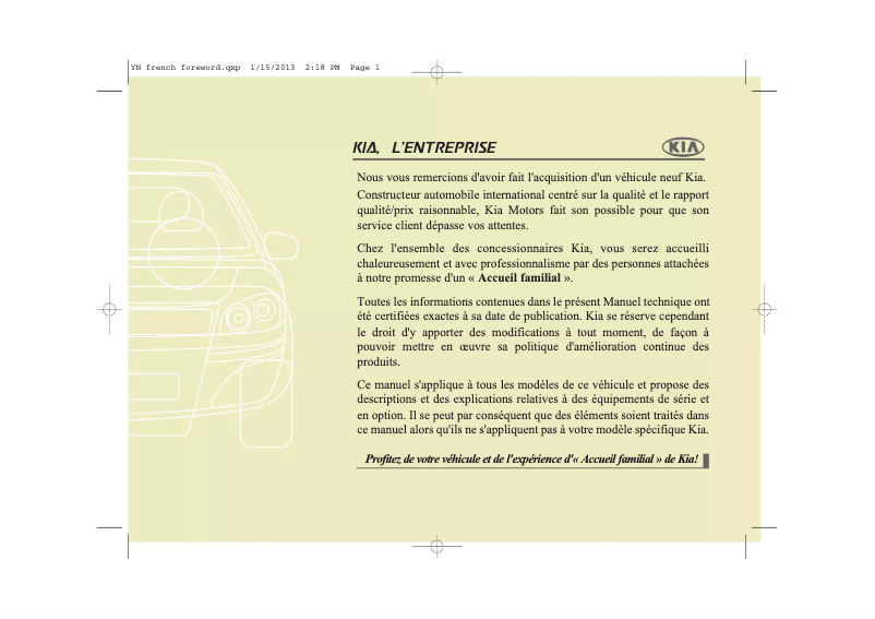 Page n°1 - Manuel utilisateur Kia Venga (2014)