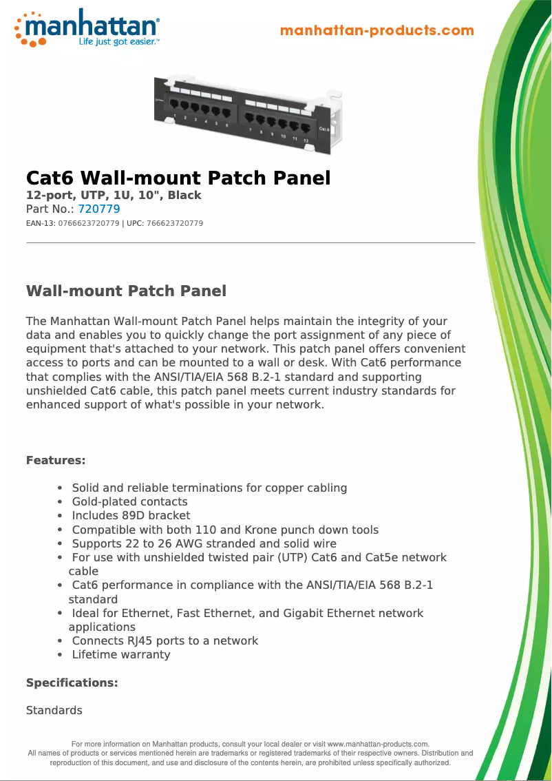 Page 1 de la notice Fiche technique Manhattan 720779