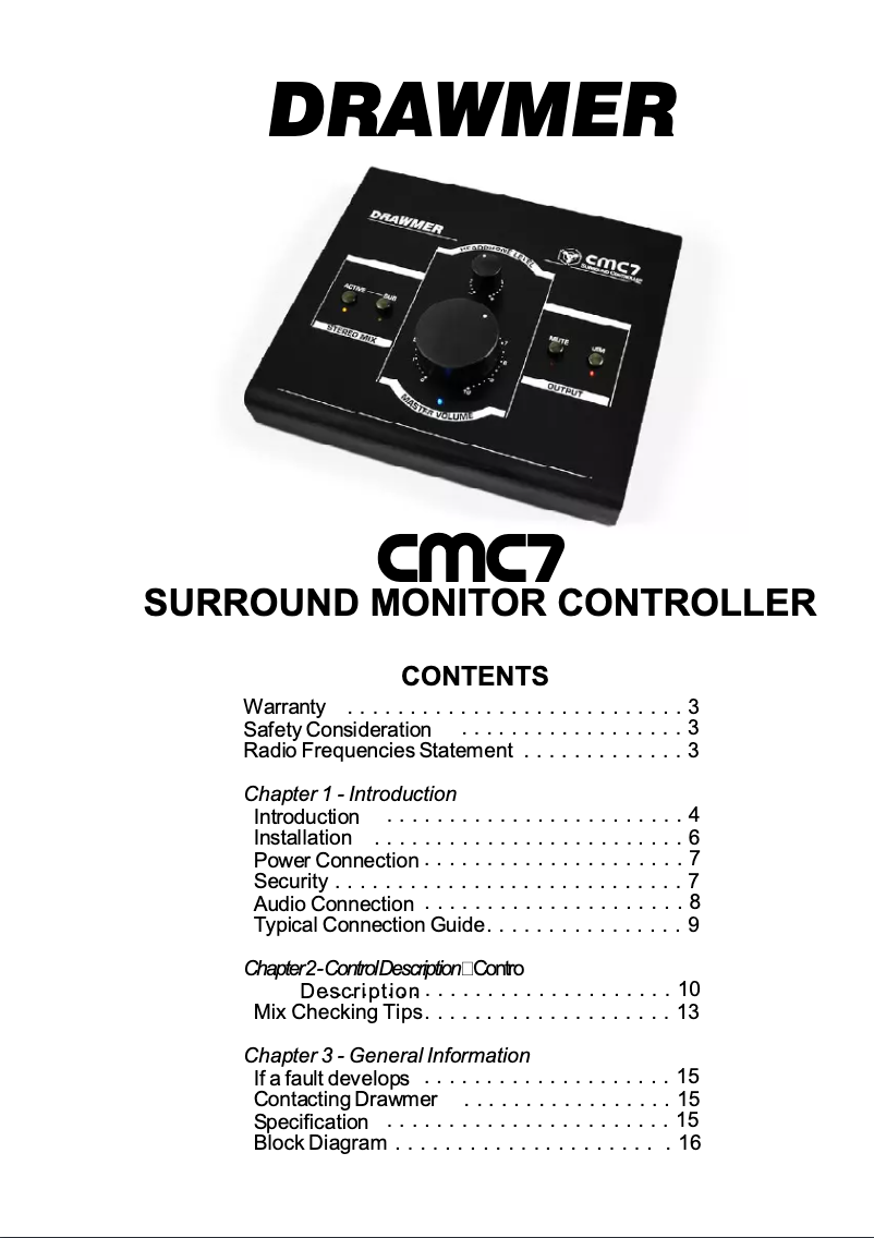 Page 1 de la notice Manuel utilisateur Drawmer CMC7