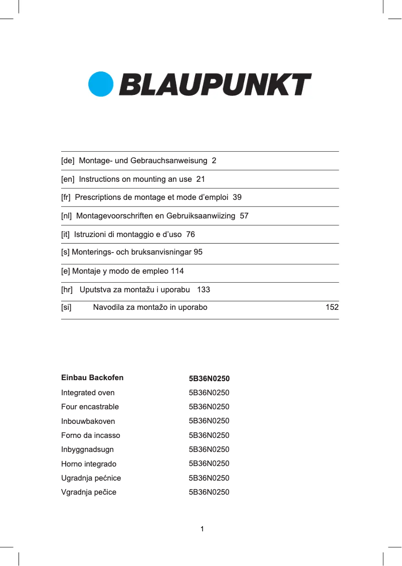 Página 1 del manual Manual de instrucciones Blaupunkt 5B36N 0250