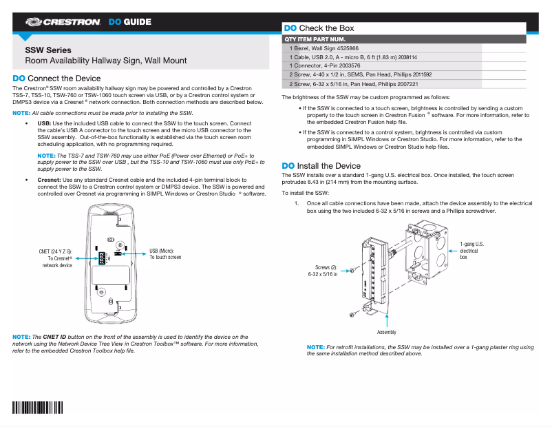 Page 1 de la notice Manuel utilisateur Crestron SSW-100