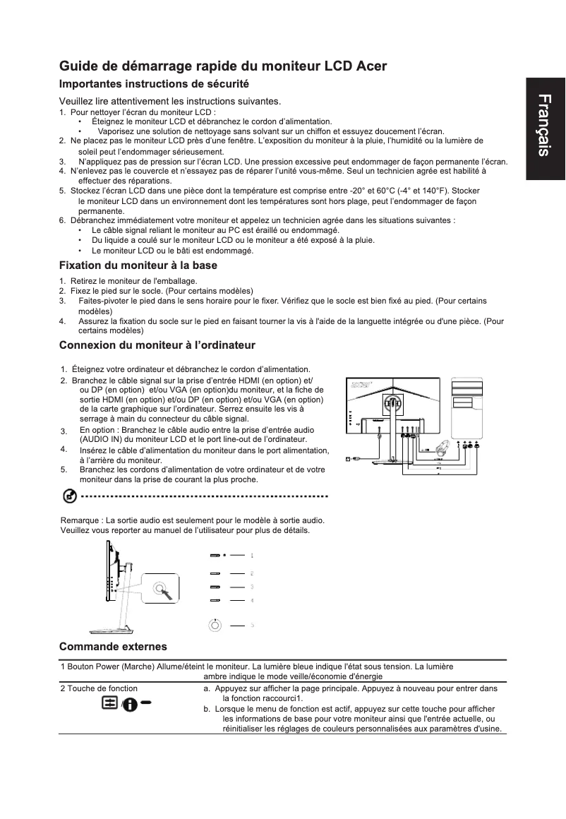 Page 1 de la notice Manuel utilisateur Acer CB272