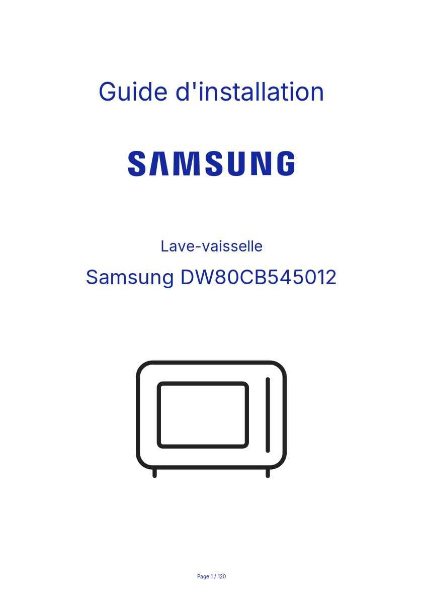 Page 1 de la notice Guide d'installation Samsung DW80CB545012