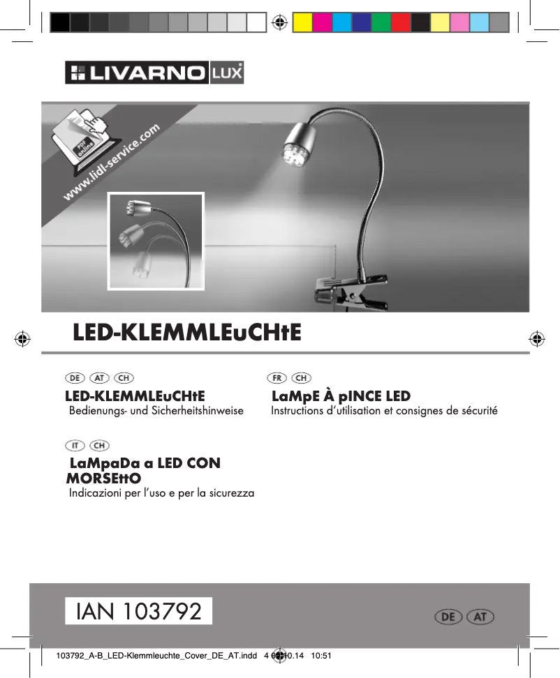 Page 1 de la notice Manuel utilisateur Livarno Lux IAN 103792