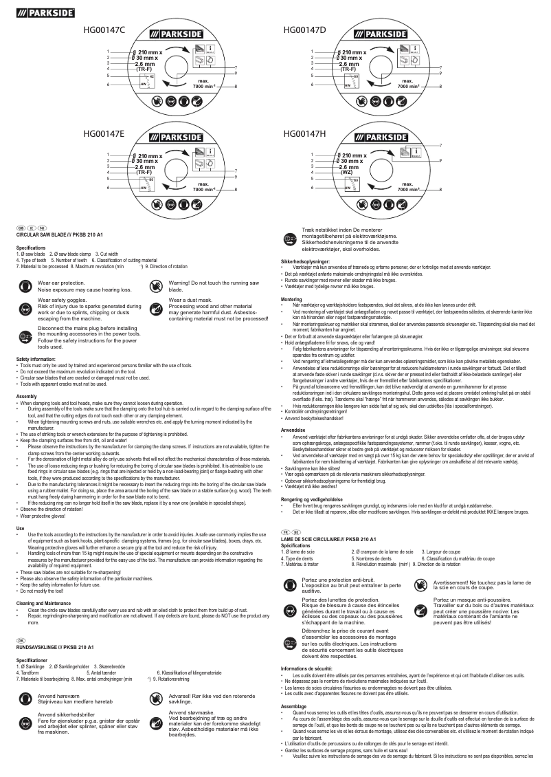 Page n°1 - Manuel utilisateur Parkside PKSB 210 A1