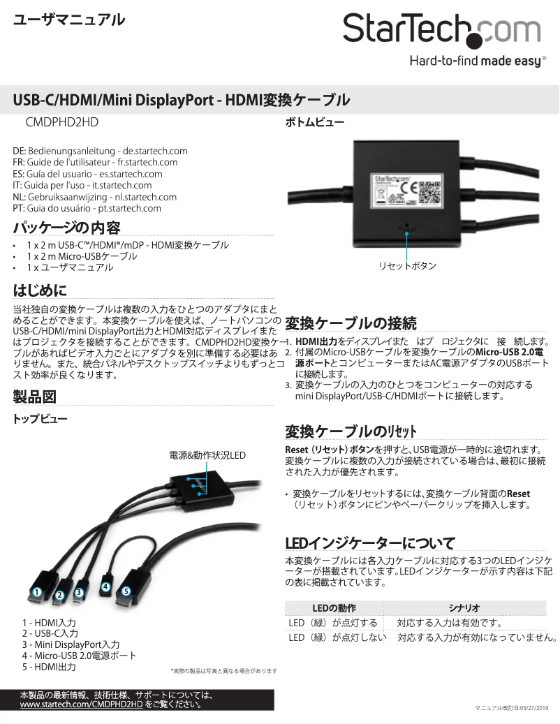 Page 1 de la notice Manuel utilisateur StarTech.com CMDPHD2HD