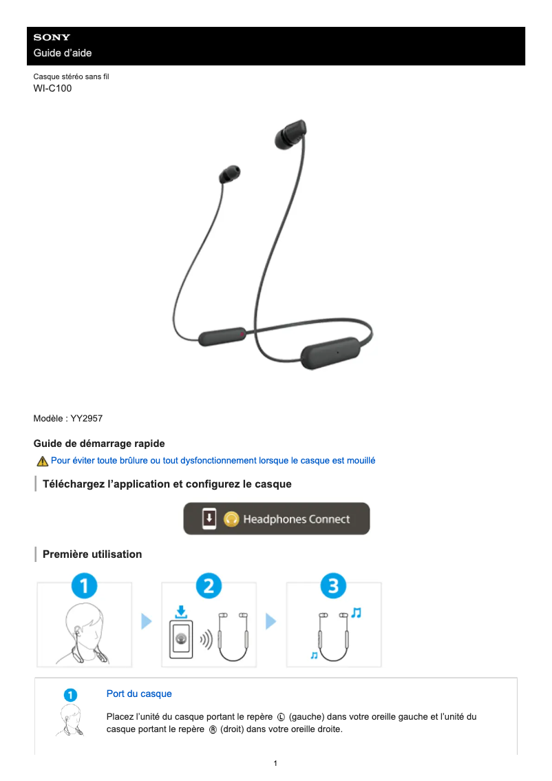 Image de la première page du manuel de l'appareil WI-C100