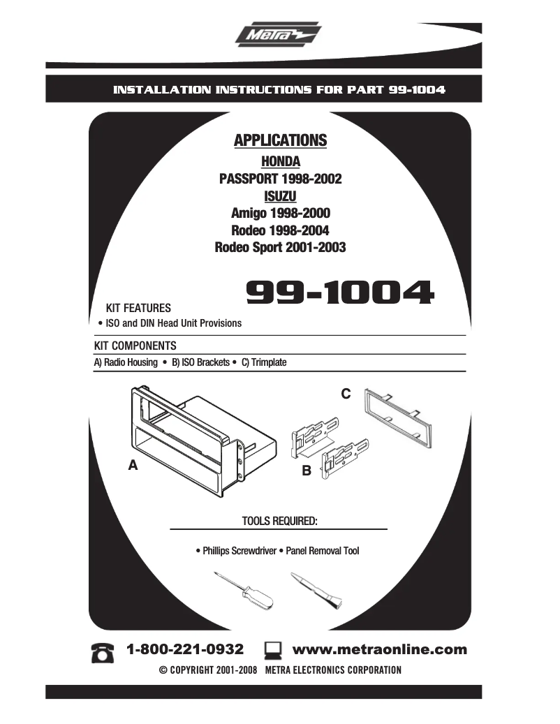 Page n°1 - Manuel utilisateur Metra 99-1004