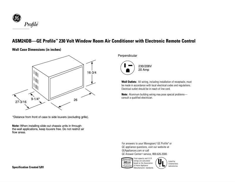Page n°1 - Fiche technique GE Profile ASM24DB