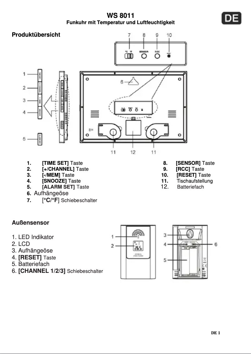 Page n°1 - Manuel utilisateur Techno Line WS 8011