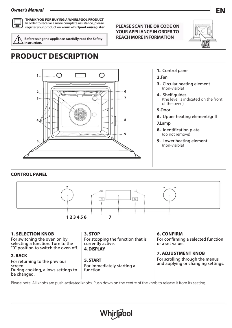 Page 1 de la notice Guide d'installation Whirlpool WOI78PU0SXA