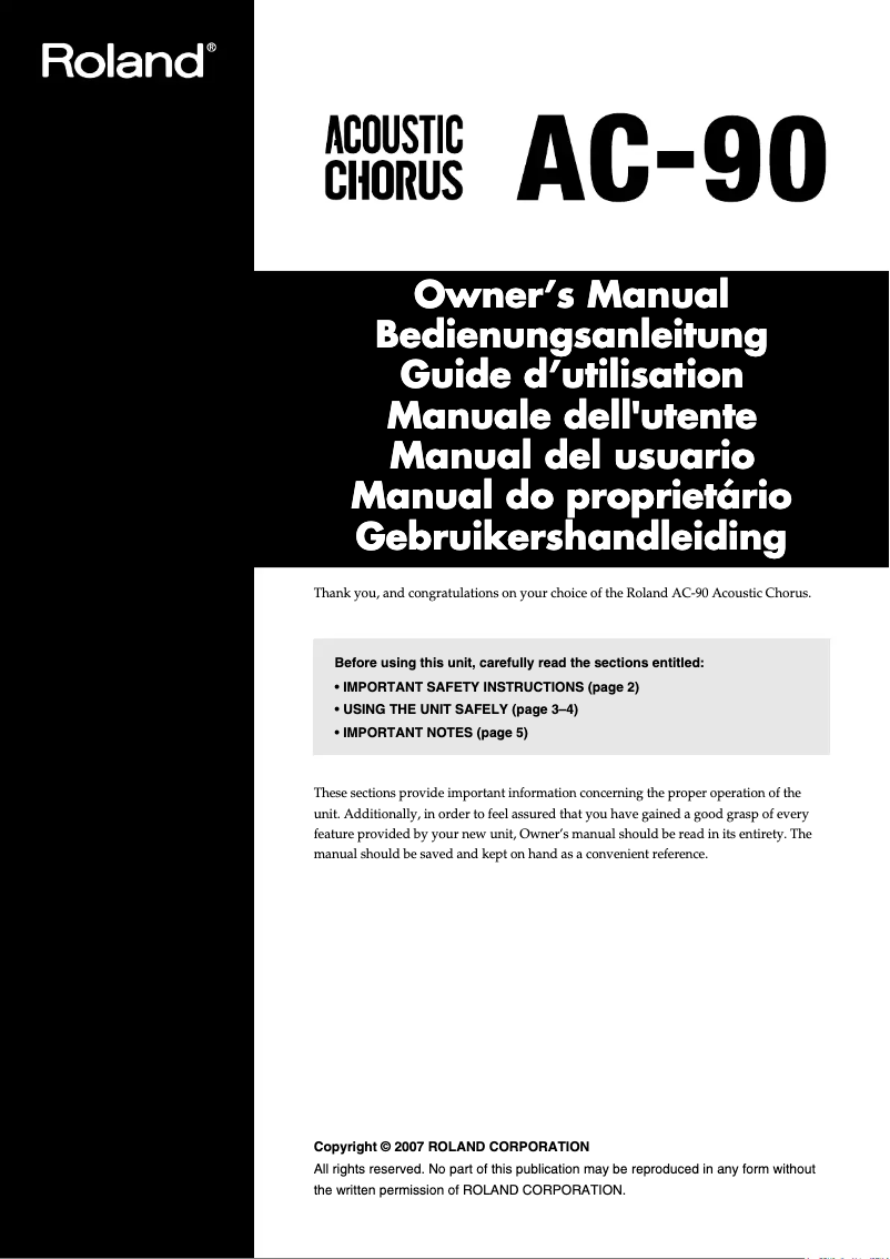 Page 1 de la notice Manuel utilisateur Roland AC-90