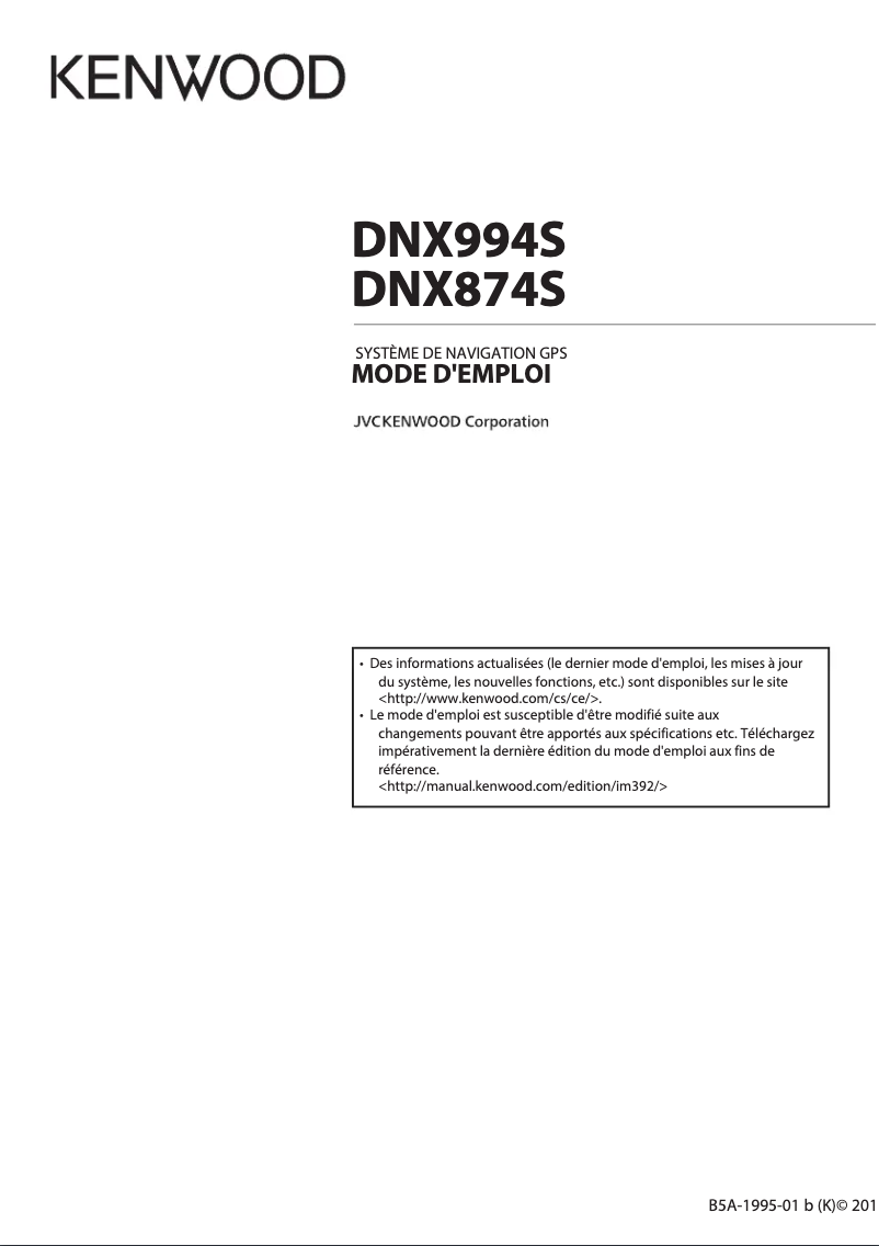 Page n°1 - Manuel utilisateur Kenwood DNX874S