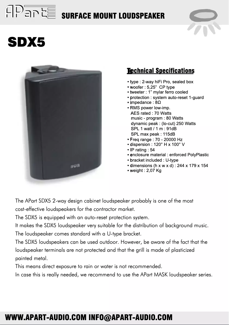 Page 1 of the manual User Manual APart SDX5-BL