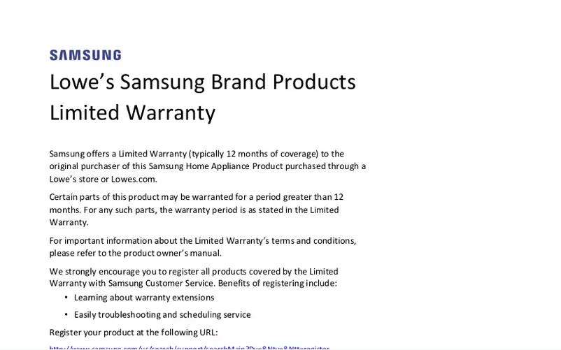 Page 1 de la notice Informations de garantie Samsung RF18A5101SG