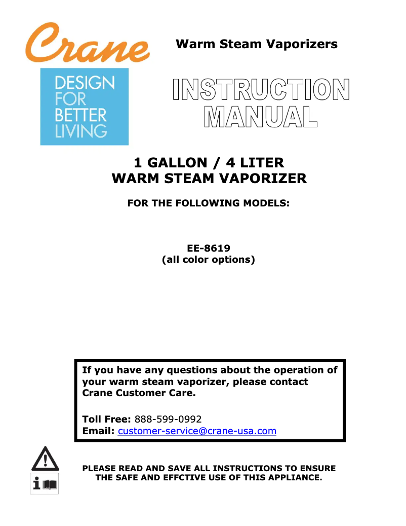 Page n°1 - Manuel utilisateur Crane EE-8619