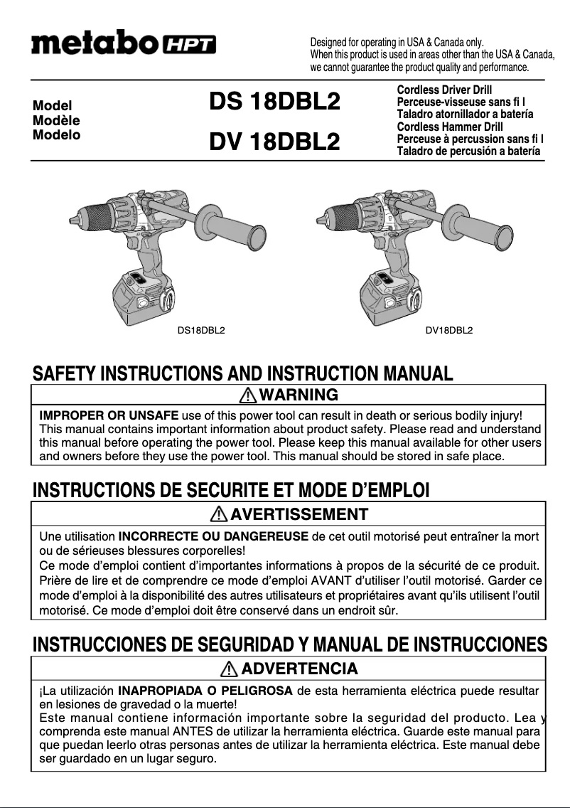 Page 1 of the manual User Manual HiKOKI DS 18DBL2