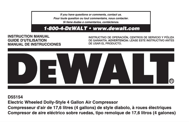Page 1 de la notice Manuel utilisateur DeWalt D55154