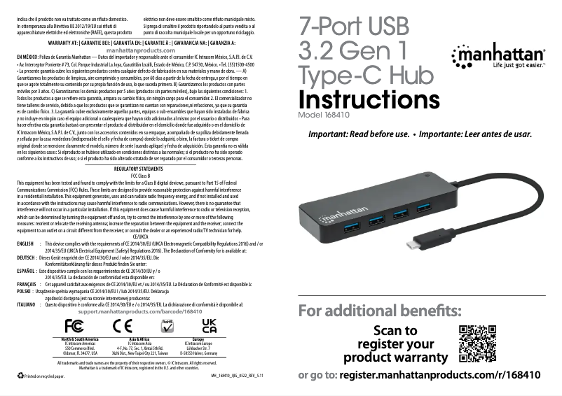Page 1 de la notice Manuel utilisateur Manhattan 168410
