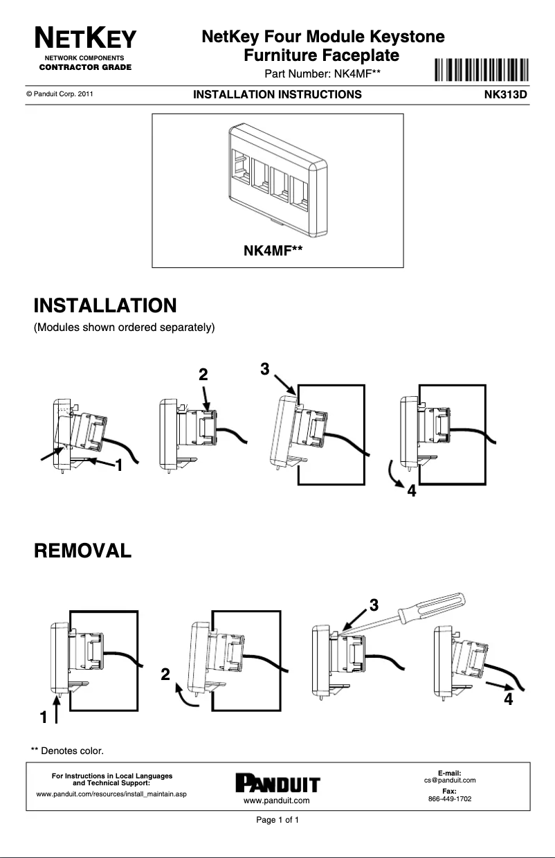Página 1 del manual Manual de usuario Panduit NK4MFWH