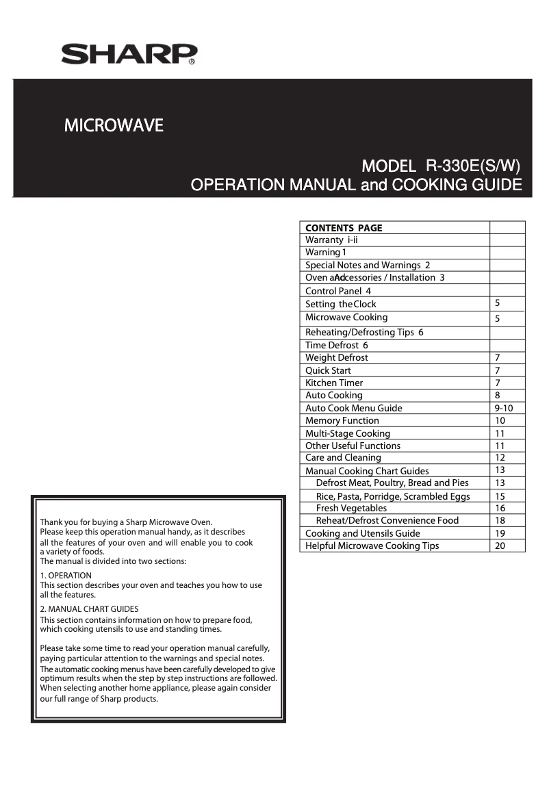 Page 1 de la notice Manuel utilisateur Sharp R--330EW