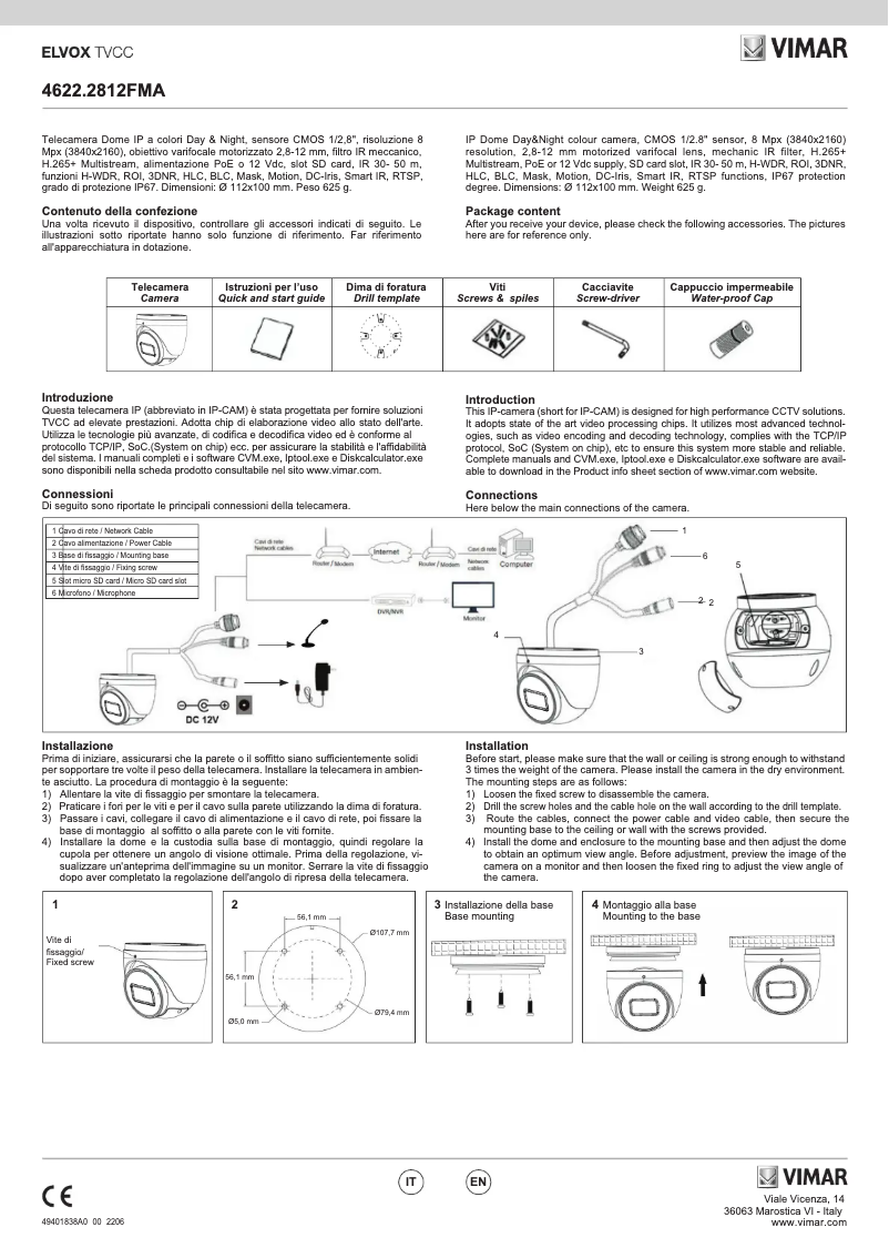 Page 1 de la notice Instructions / montage Vimar ELVOX 4622.2812FMA