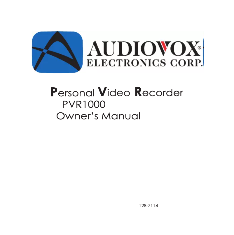 Page n°1 - Manuel utilisateur VOXX PVR1000