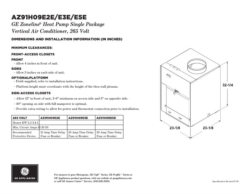 Page 1 de la notice Fiche technique GE AZ91H09E2E