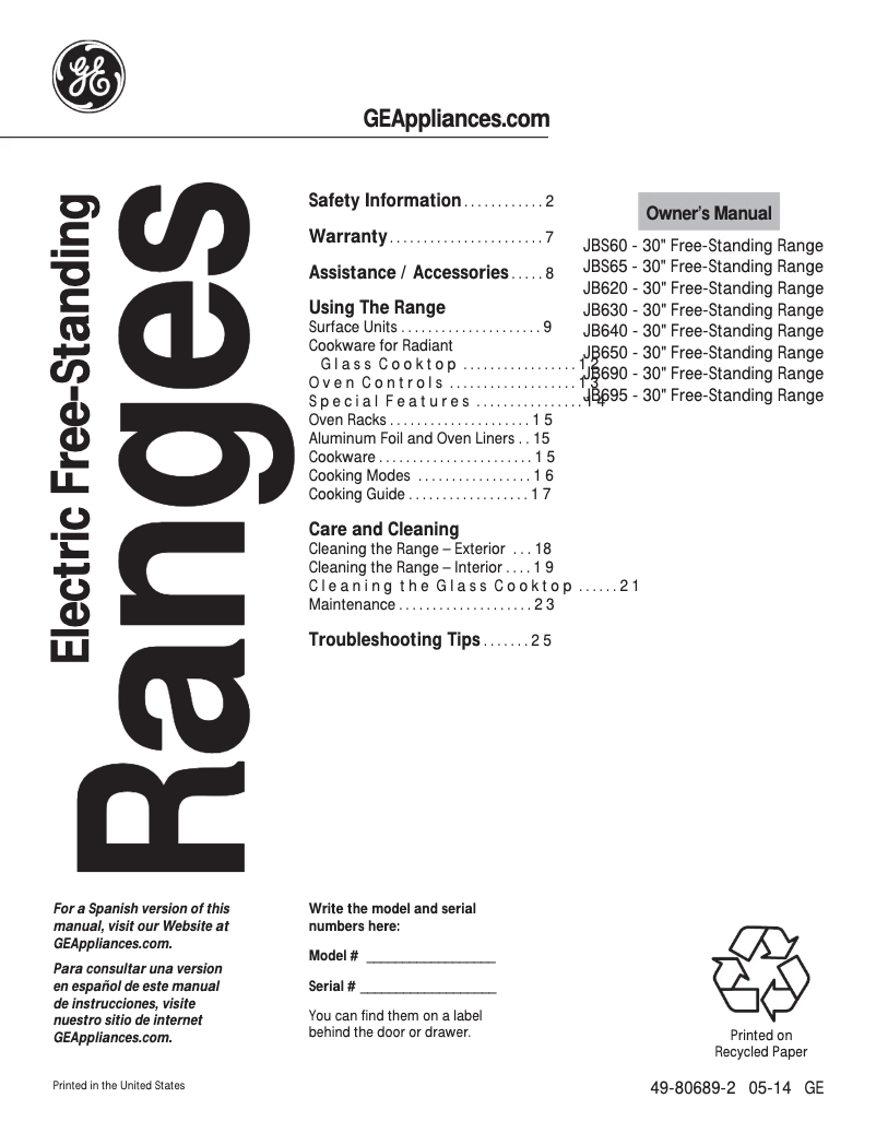 Page n°1 - Mode d'emploi GE JB650EFES